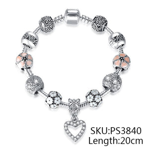 ELESHE Luxury Womens Silver Crystal Charm Bracelet