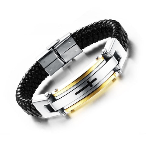 Image of Stainless Steel Vintage Leather Cross Bracelet - Limited Edition - Pinnacle Accessories