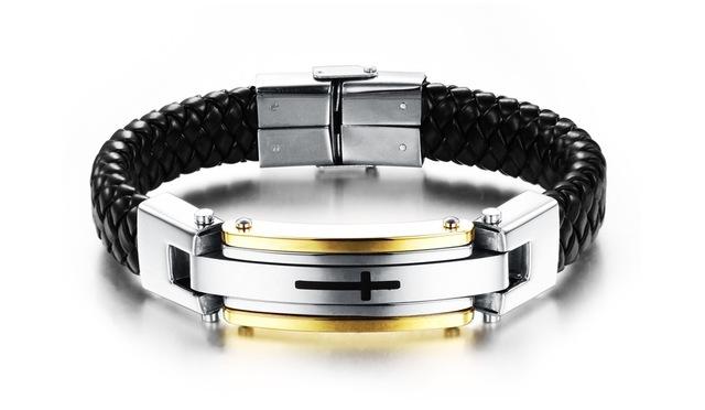 Stainless Steel Vintage Leather Cross Bracelet - Limited Edition - Pinnacle Accessories