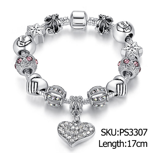 ELESHE Luxury Womens Silver Crystal Charm Bracelet - Pinnacle Accessories
