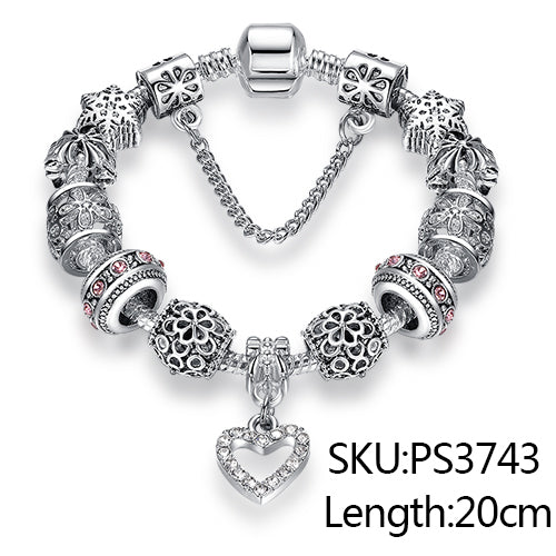 ELESHE Luxury Womens Silver Crystal Charm Bracelet - Pinnacle Accessories
